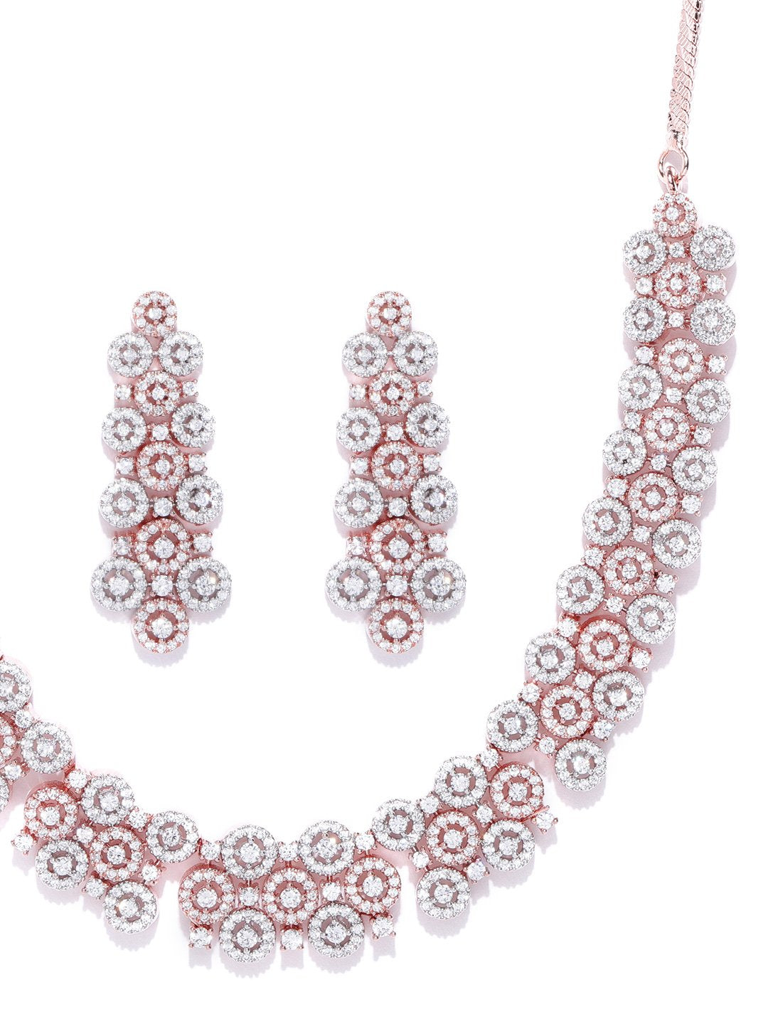 Priyaasi Women American Diamond Rose Gold Plated Geometric Jewellery Set - Grab2buy
