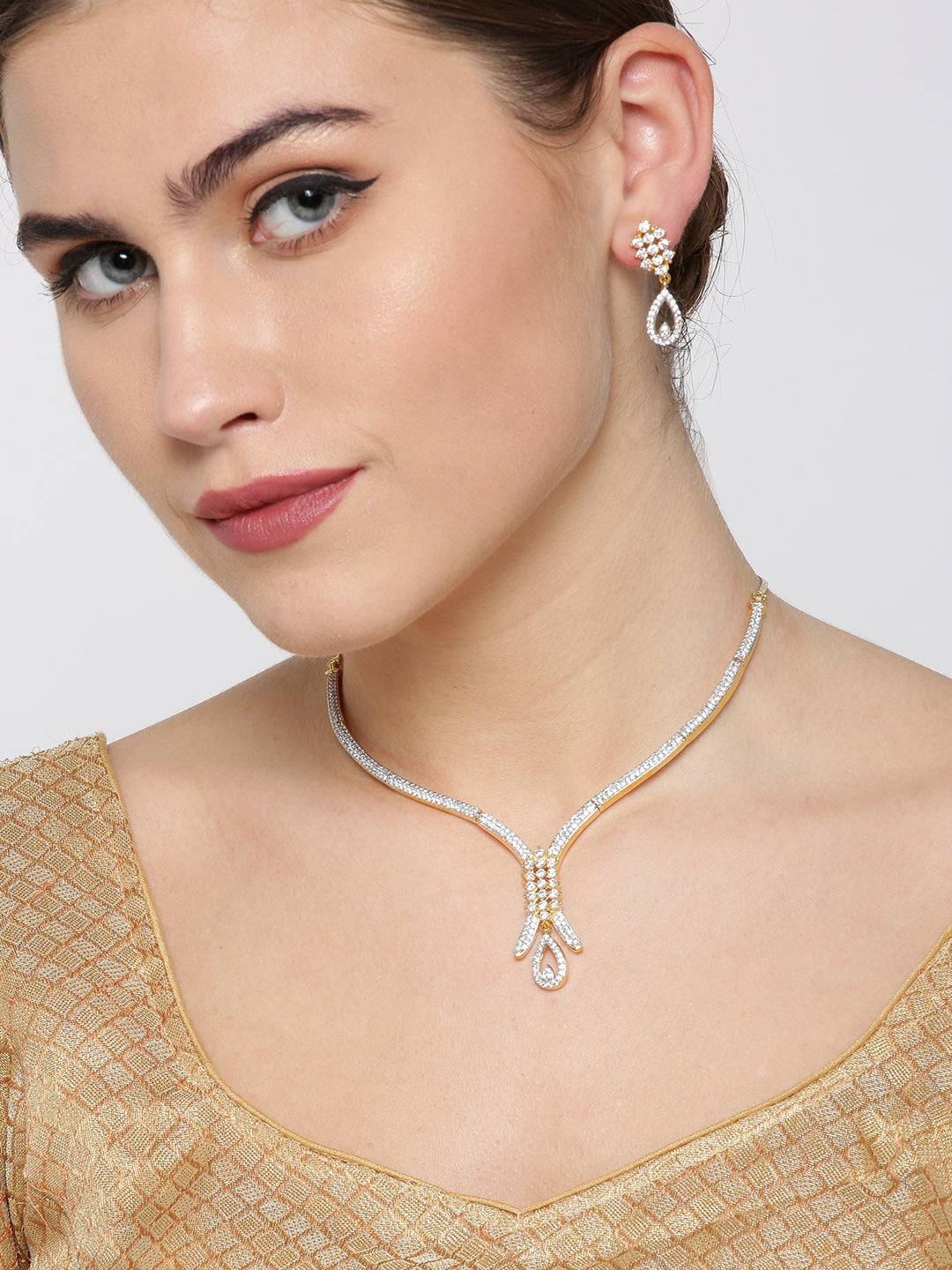 Priyaasi Women American Diamond Gold Plated Jewellery Set - Grab2buy