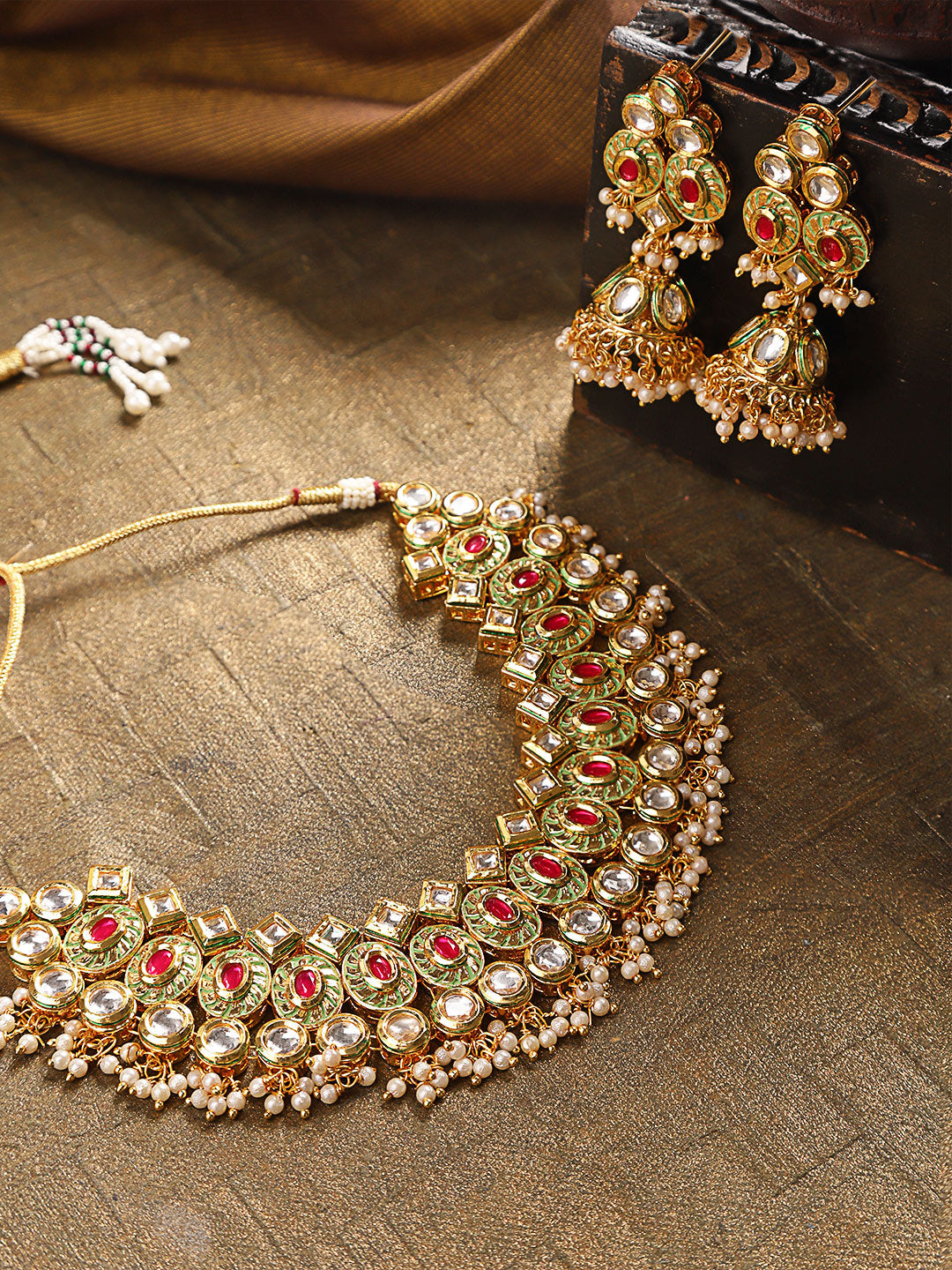 Priyaasi Women Gold-Plated Kundan And Ruby Studded Jewellery Set - Grab2buy
