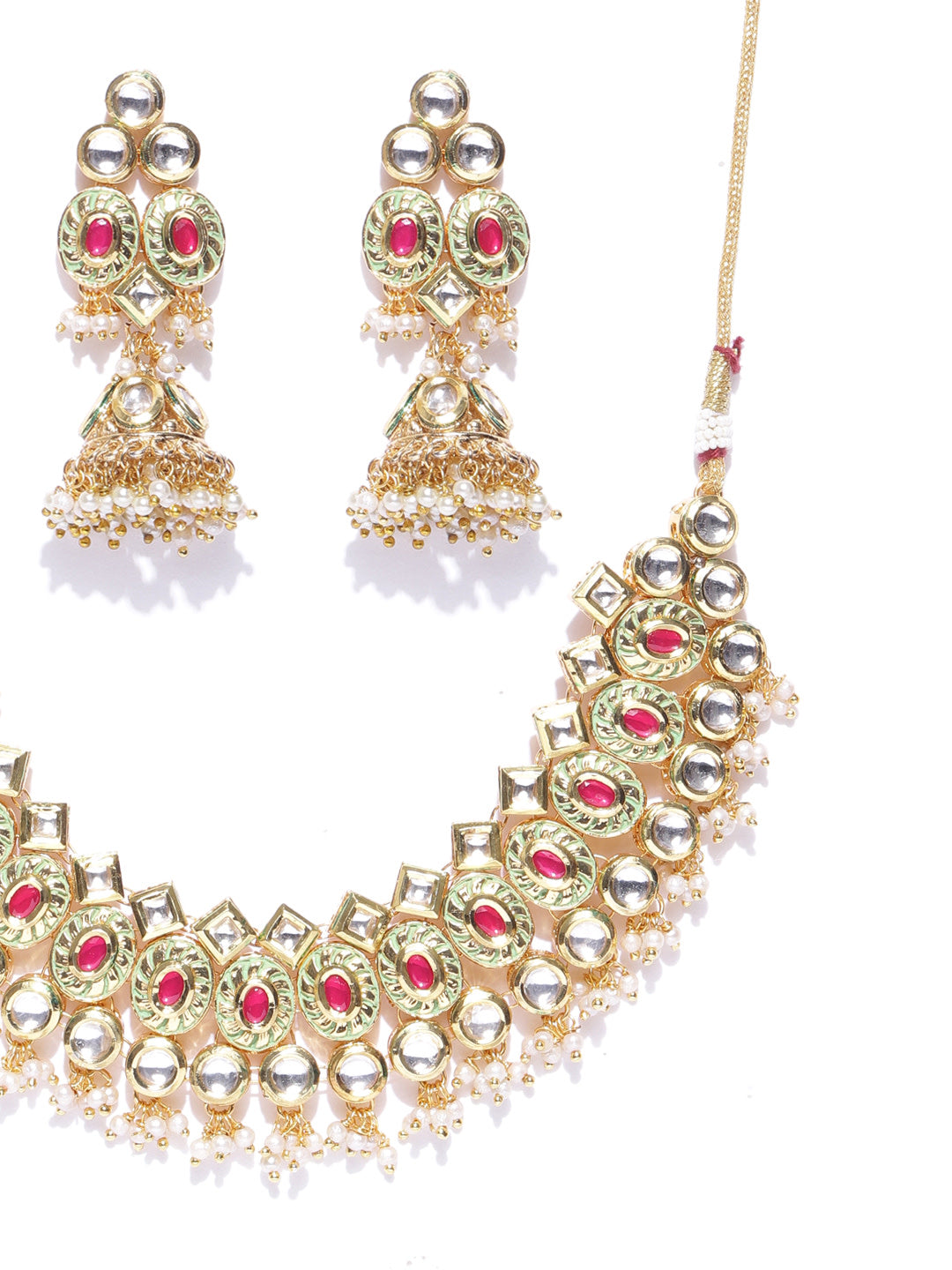 Priyaasi Women Gold-Plated Kundan And Ruby Studded Jewellery Set - Grab2buy