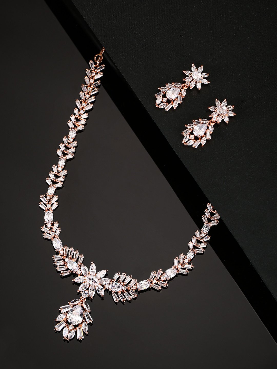 Priyaasi Women American Diamond Rose Gold Plated Jewellery Set - Grab2buy
