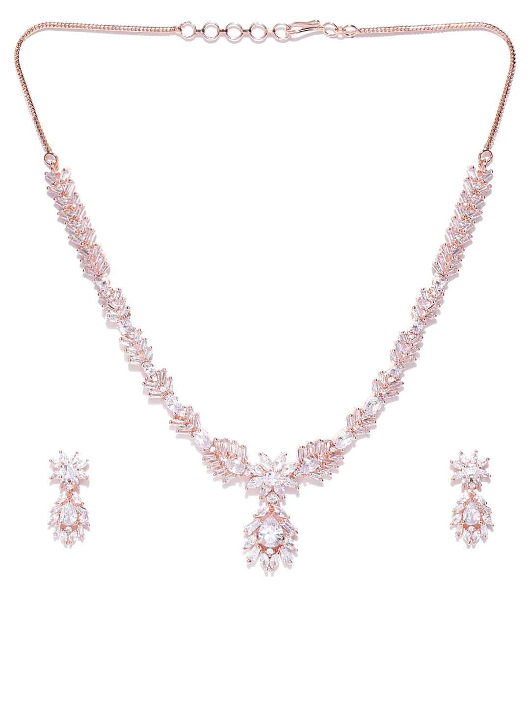 Priyaasi Women American Diamond Rose Gold Plated Jewellery Set - Grab2buy
