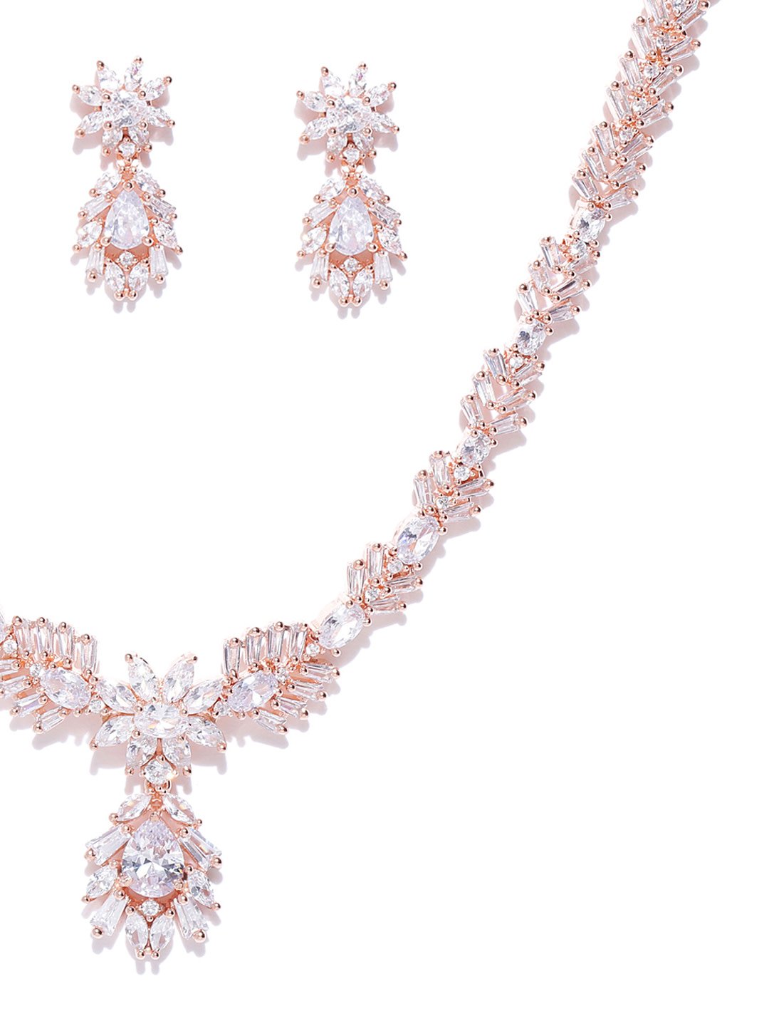 Priyaasi Women American Diamond Rose Gold Plated Jewellery Set - Grab2buy
