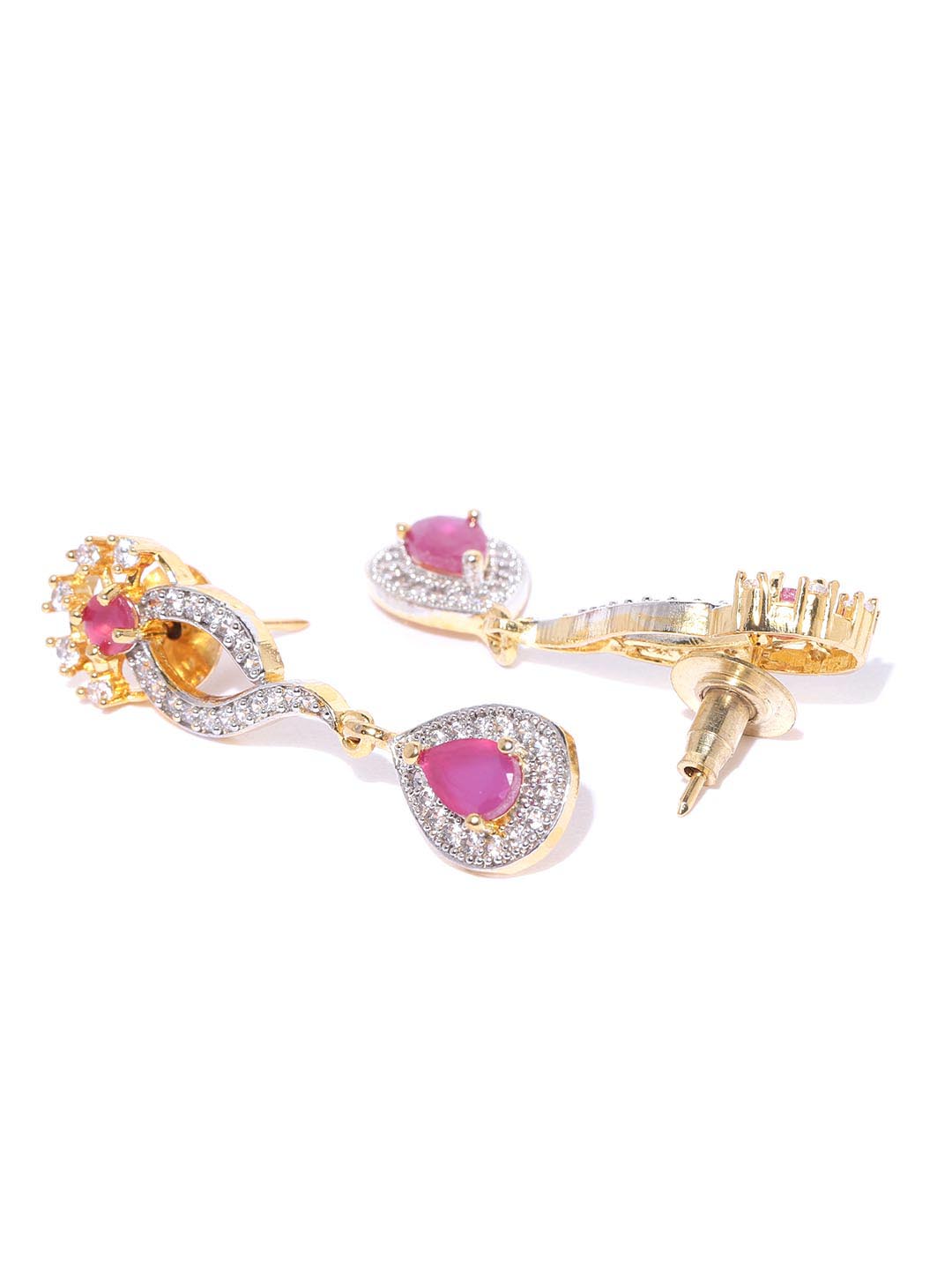 Priyaasi Women Pink Ruby American Diamond Gold Plated Jewellery Set - Grab2buy