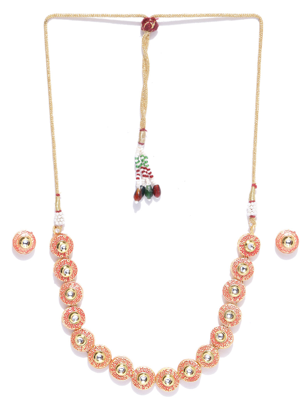 Priyaasi Women Orange Kundan Gold Plated Jewellery Set - Grab2buy