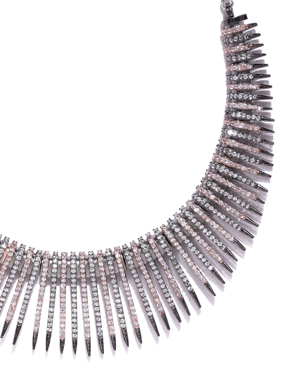 Priyaasi Women Black American Diamond Rhodium Plated Linear Jewellery Set - Grab2buy