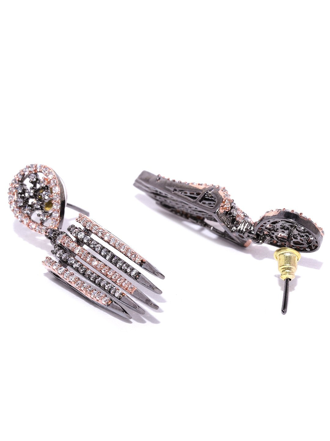 Priyaasi Women Black American Diamond Rhodium Plated Linear Jewellery Set - Grab2buy
