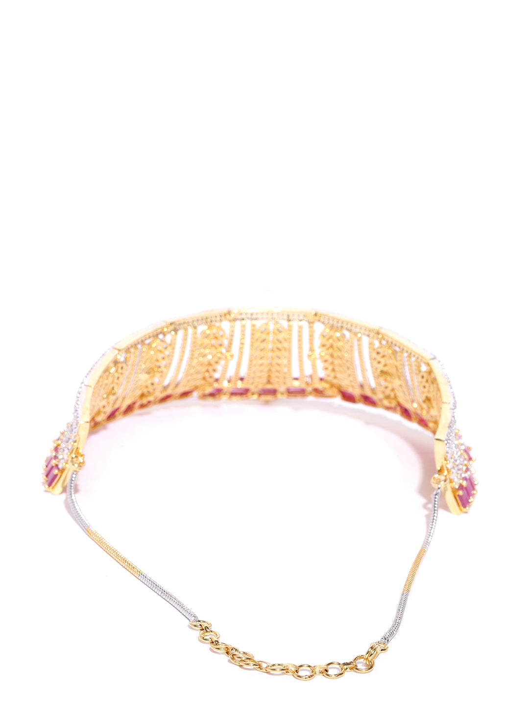 Priyaasi Women Pink Ruby American Diamond MaangTikka Jewellery Set - Grab2buy