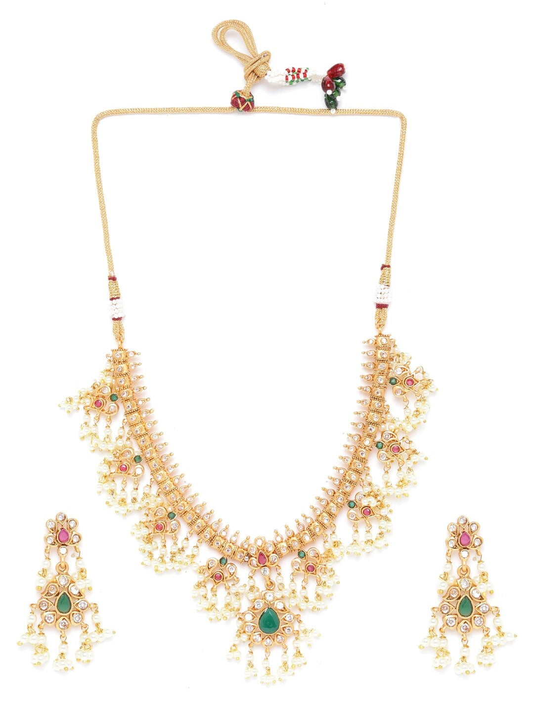 Priyaasi Women Ruby Emerald Kundan Beads Gold Plated Jewellery Set - Grab2buy