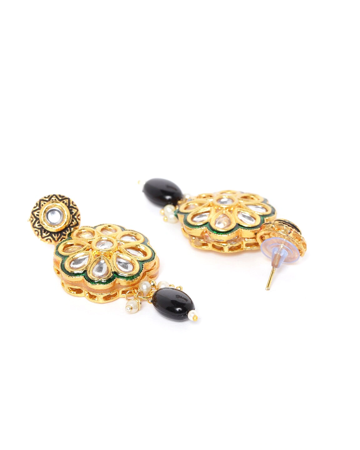 Priyaasi Women Black Beaded Kundan Gold Plated Floral Jewellery Set - Grab2buy