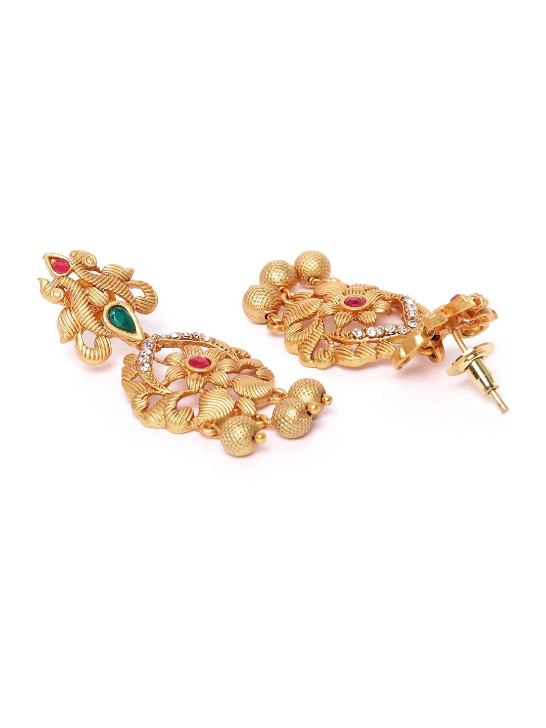 Priyaasi Women Ruby Emerald Beads Gold Plated Floral Peacock Jewellery Set - Grab2buy