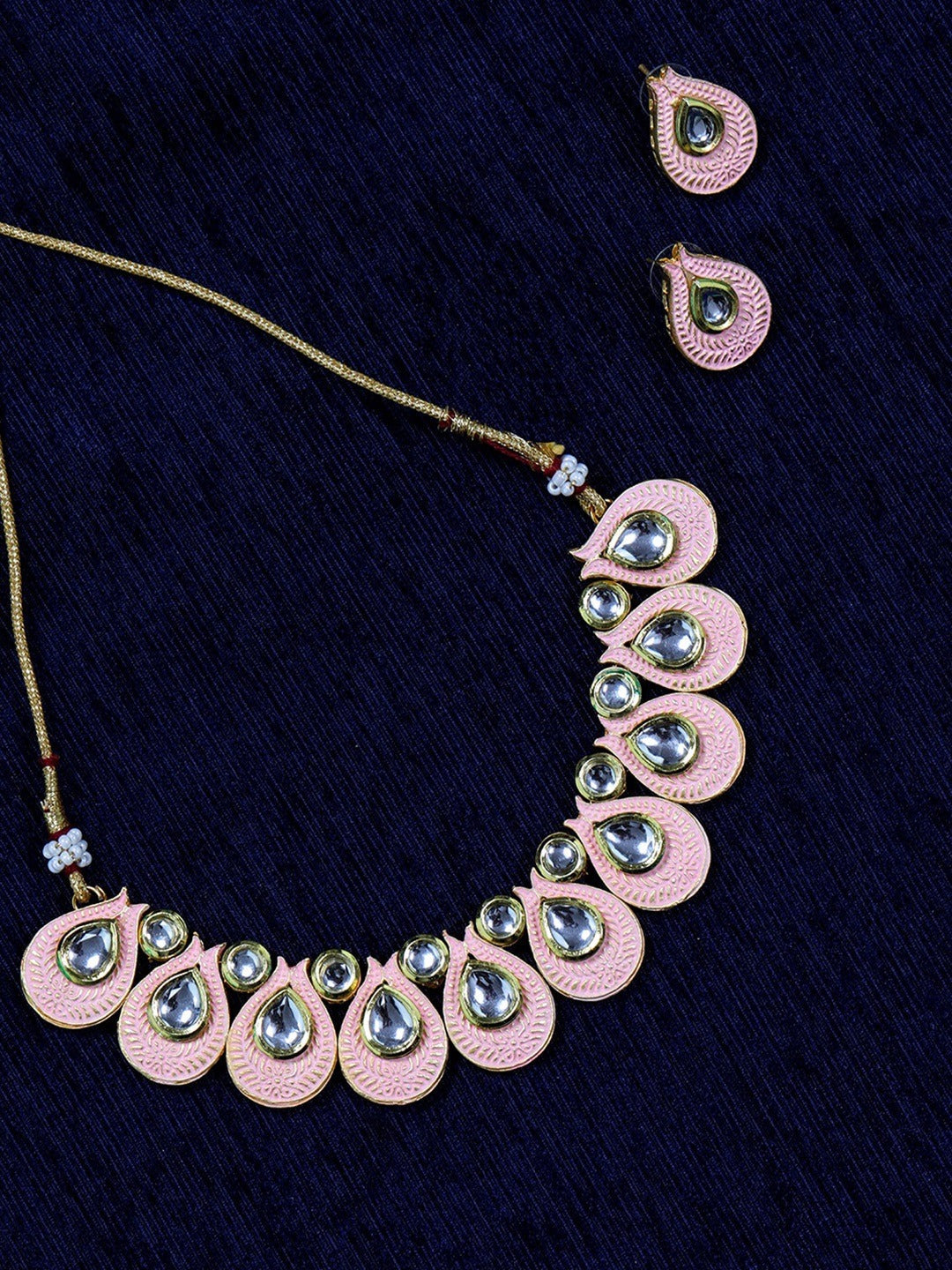 Priyaasi Women Pink Kundan Gold Plated Paisley Jewellery Set - Grab2buy