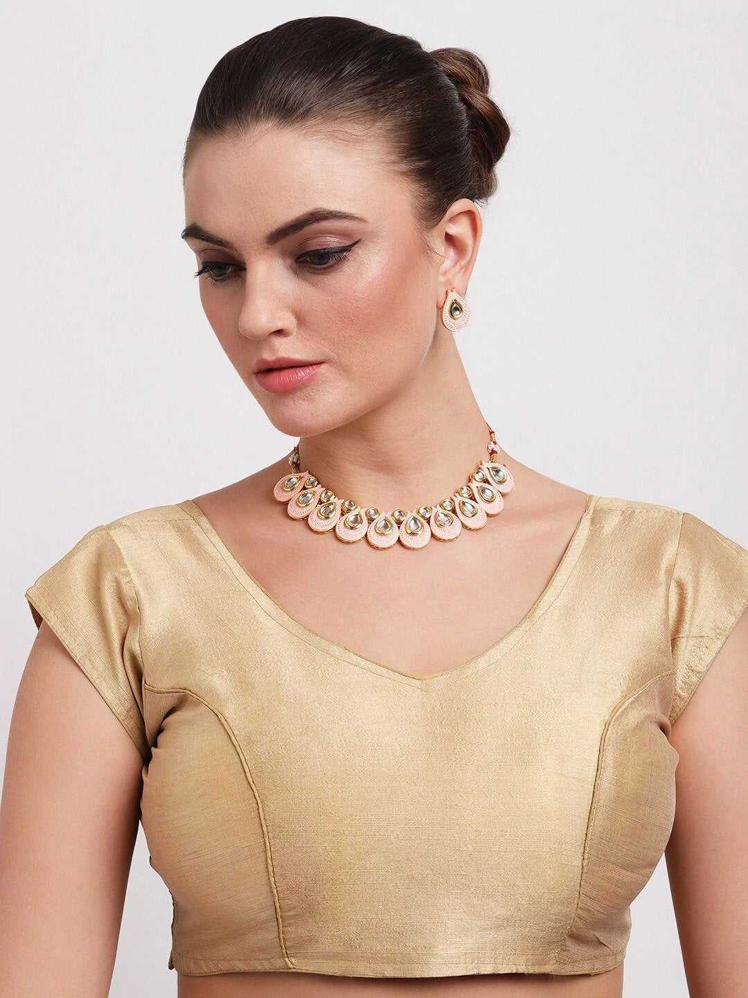 Priyaasi Women Pink Kundan Gold Plated Paisley Jewellery Set - Grab2buy