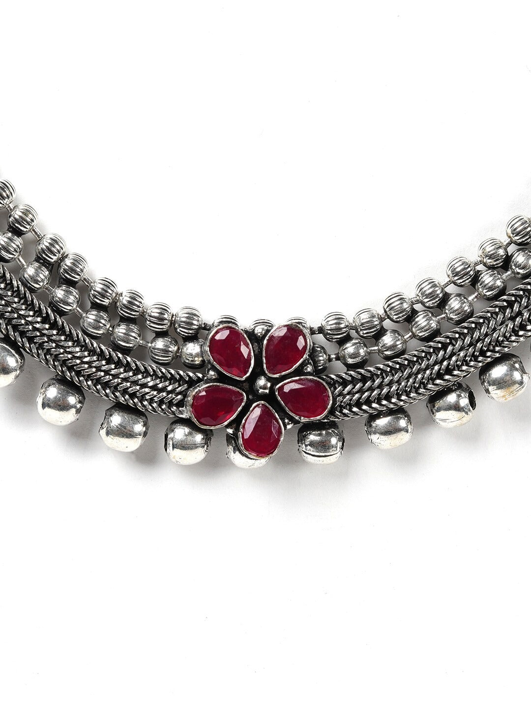 Priyaasi Women Ruby German Silver Oxidised Peacock Jewellery Set & Ring - Grab2buy