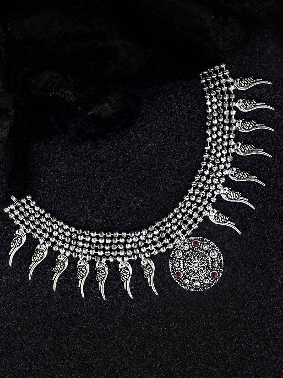Priyaasi Women Ruby German Silver Oxidised Jewellery Set - Grab2buy