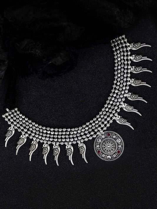 Priyaasi Women Ruby German Silver Oxidised Jewellery Set - Grab2buy
