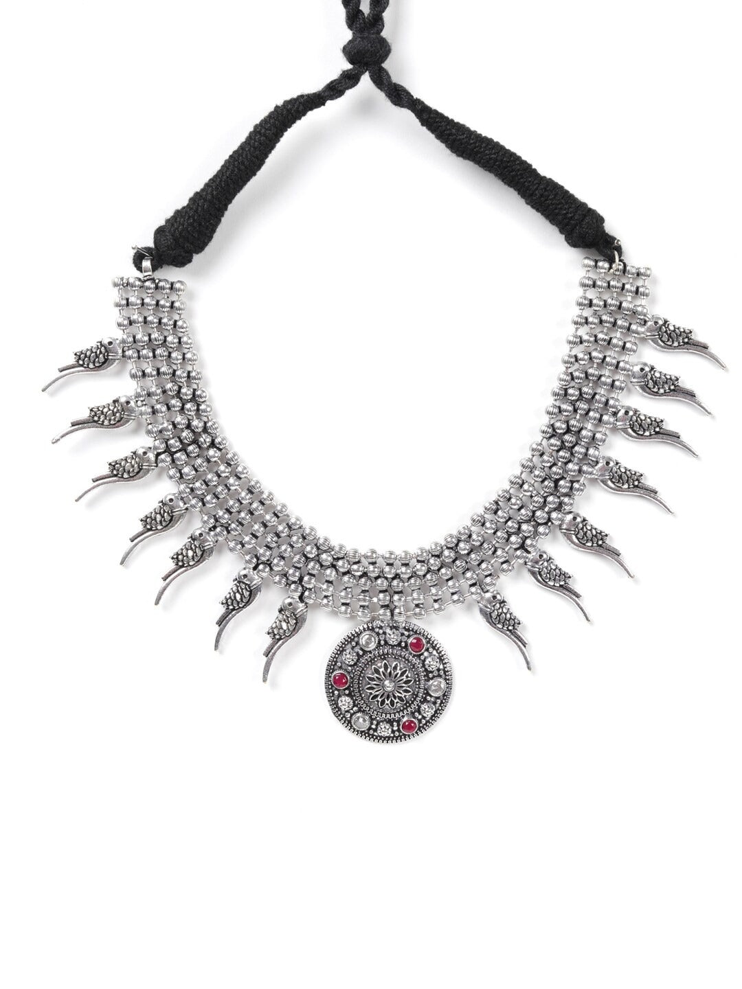 Priyaasi Women Ruby German Silver Oxidised Jewellery Set - Grab2buy