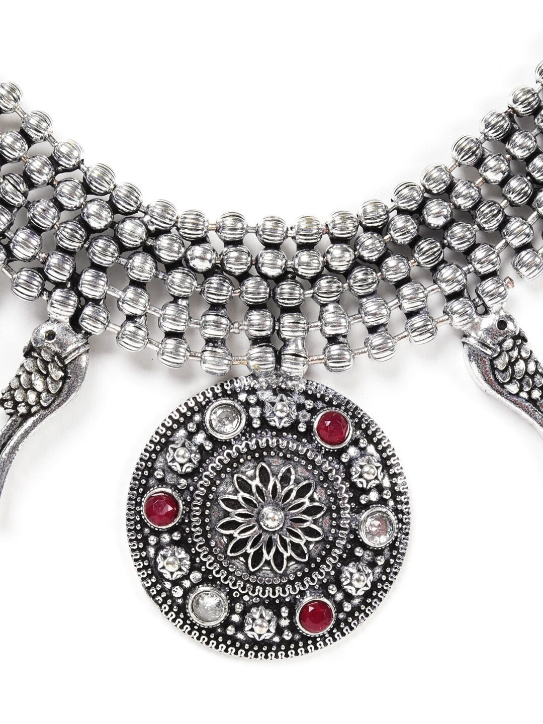 Priyaasi Women Ruby German Silver Oxidised Jewellery Set - Grab2buy