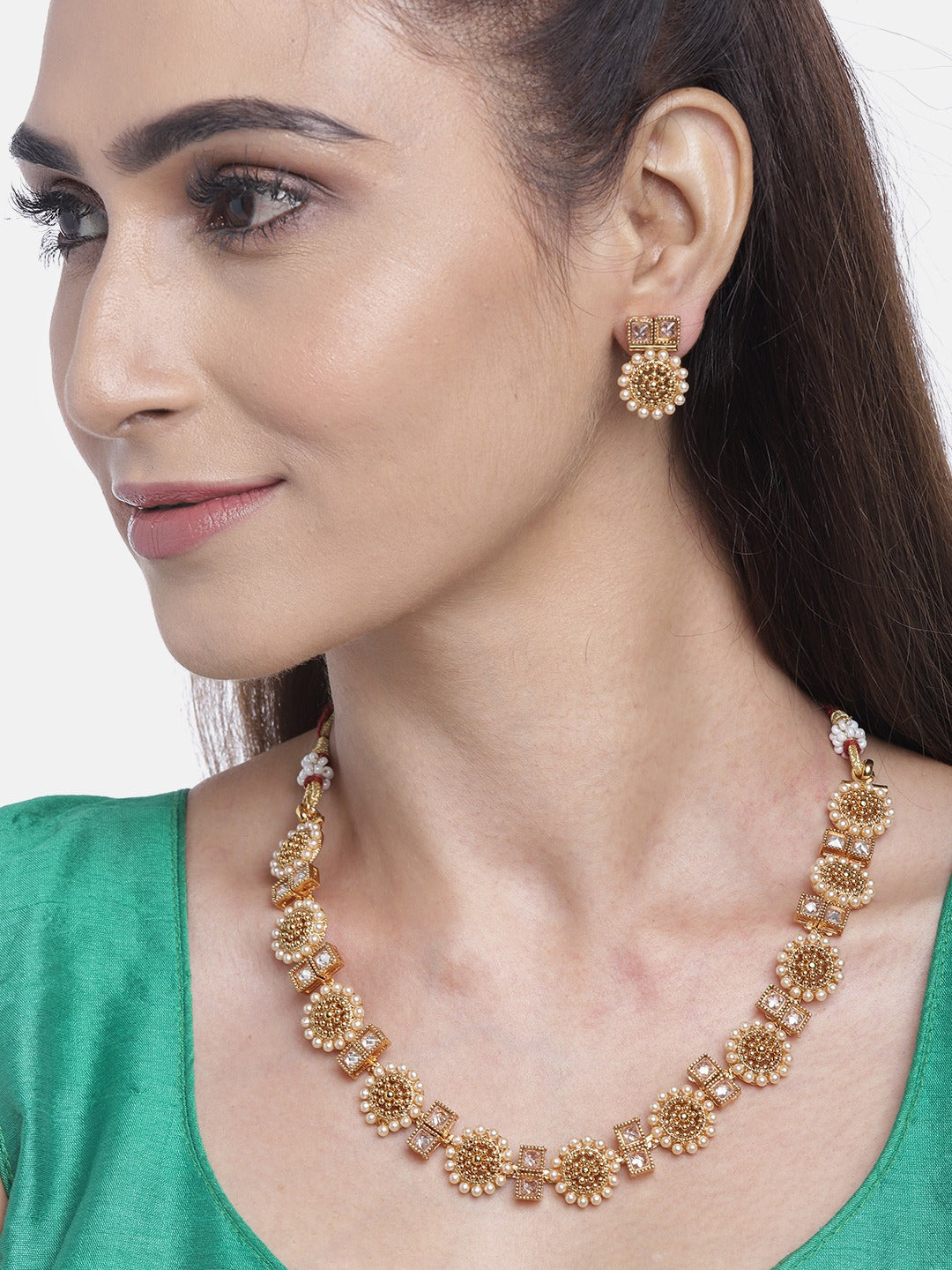 Priyaasi Women Stones Beads Gold Plated Floral Jewellery Set - Grab2buy