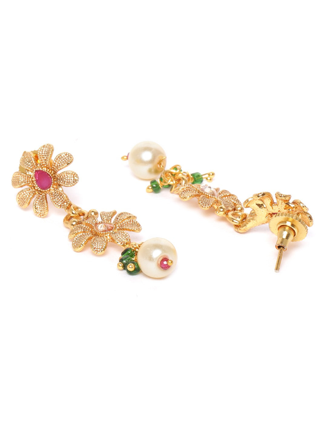Priyaasi Women Ruby Emerald Stones Pearls Gold Plated Floral Jewellery Set - Grab2buy
