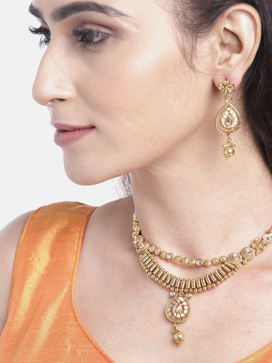 Priyaasi Women Kundan Beads Gold Plated Jewellery Set - Grab2buy