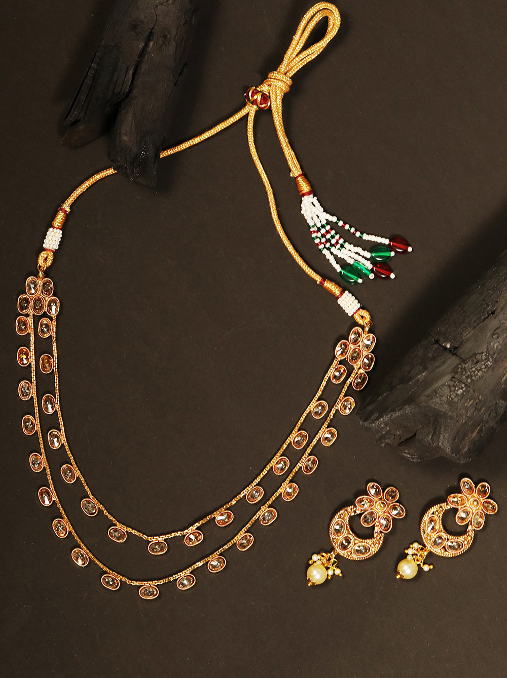 Priyaasi Women Kundan Pearls Gold Plated Layered Jewellery Set - Grab2buy