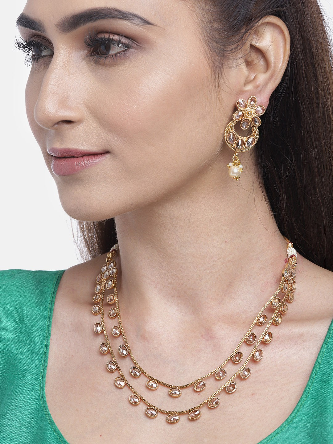 Priyaasi Women Kundan Pearls Gold Plated Layered Jewellery Set - Grab2buy
