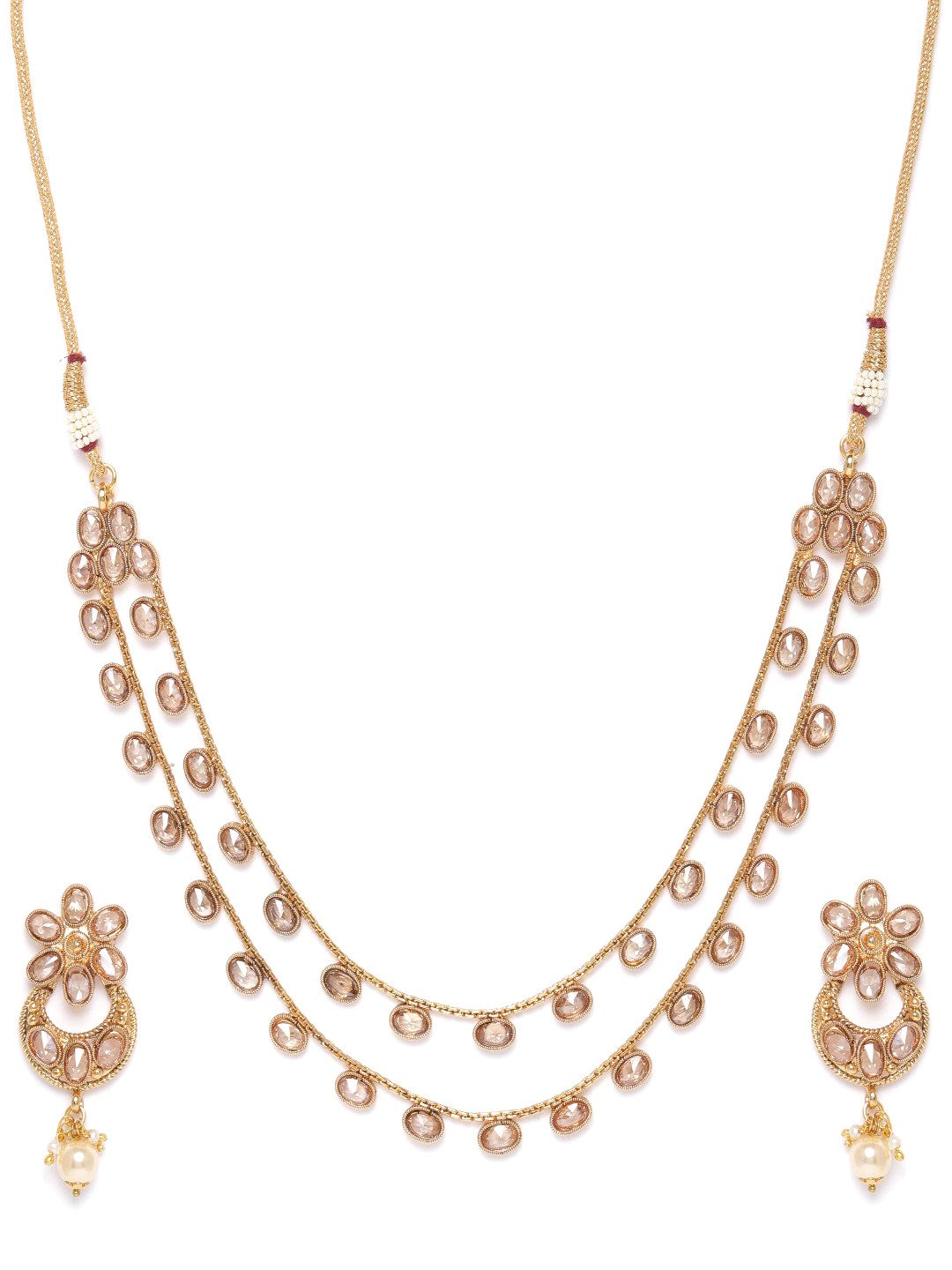 Priyaasi Women Kundan Pearls Gold Plated Layered Jewellery Set - Grab2buy