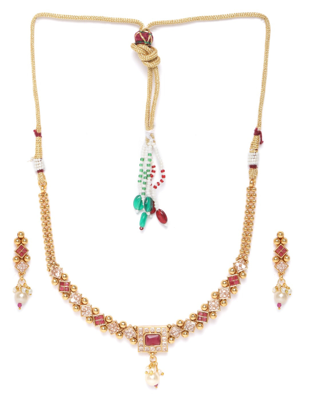 Priyaasi Women Ruby Stones Pearls Beads Gold Plated Jewellery Set - Grab2buy