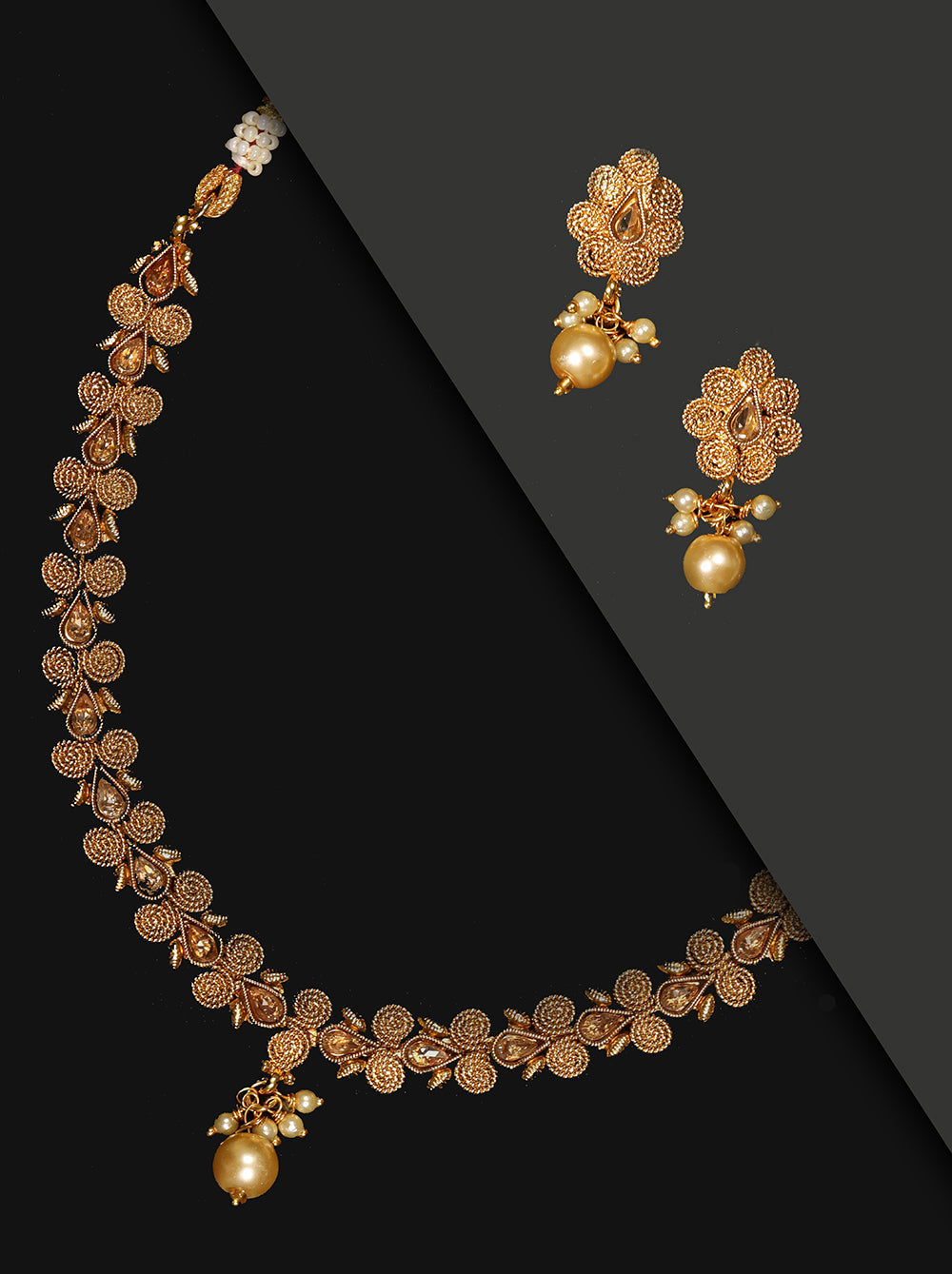 Priyaasi Women Pearls Beads Floral Jewellery Set - Grab2buy