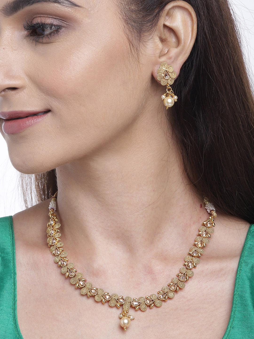 Priyaasi Women Pearls Beads Floral Jewellery Set - Grab2buy
