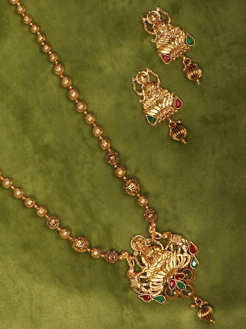 Priyaasi Women Ruby Emerald Beads Gold Plated Temple Jewellery Set - Grab2buy