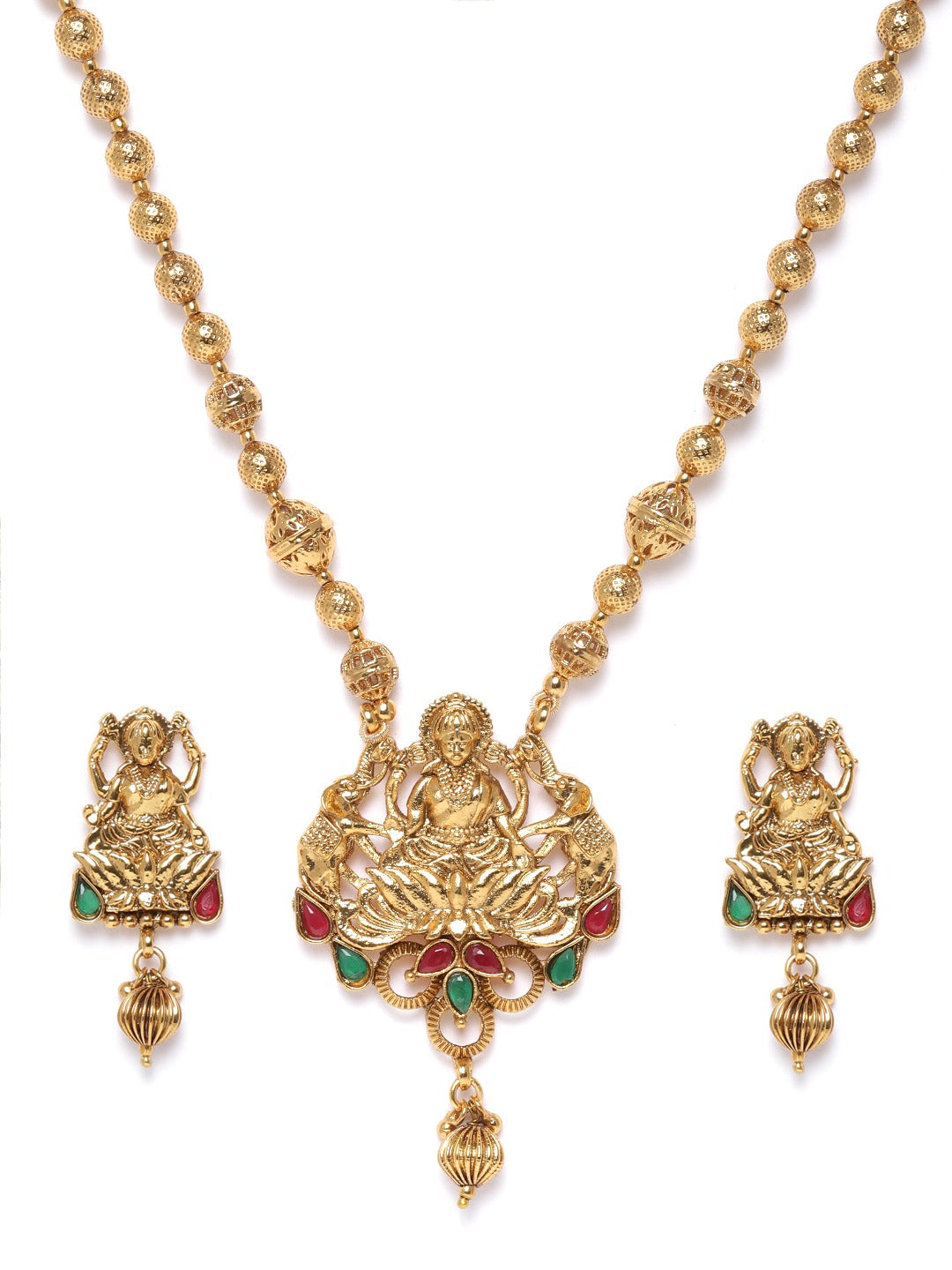 Priyaasi Women Ruby Emerald Beads Gold Plated Temple Jewellery Set - Grab2buy