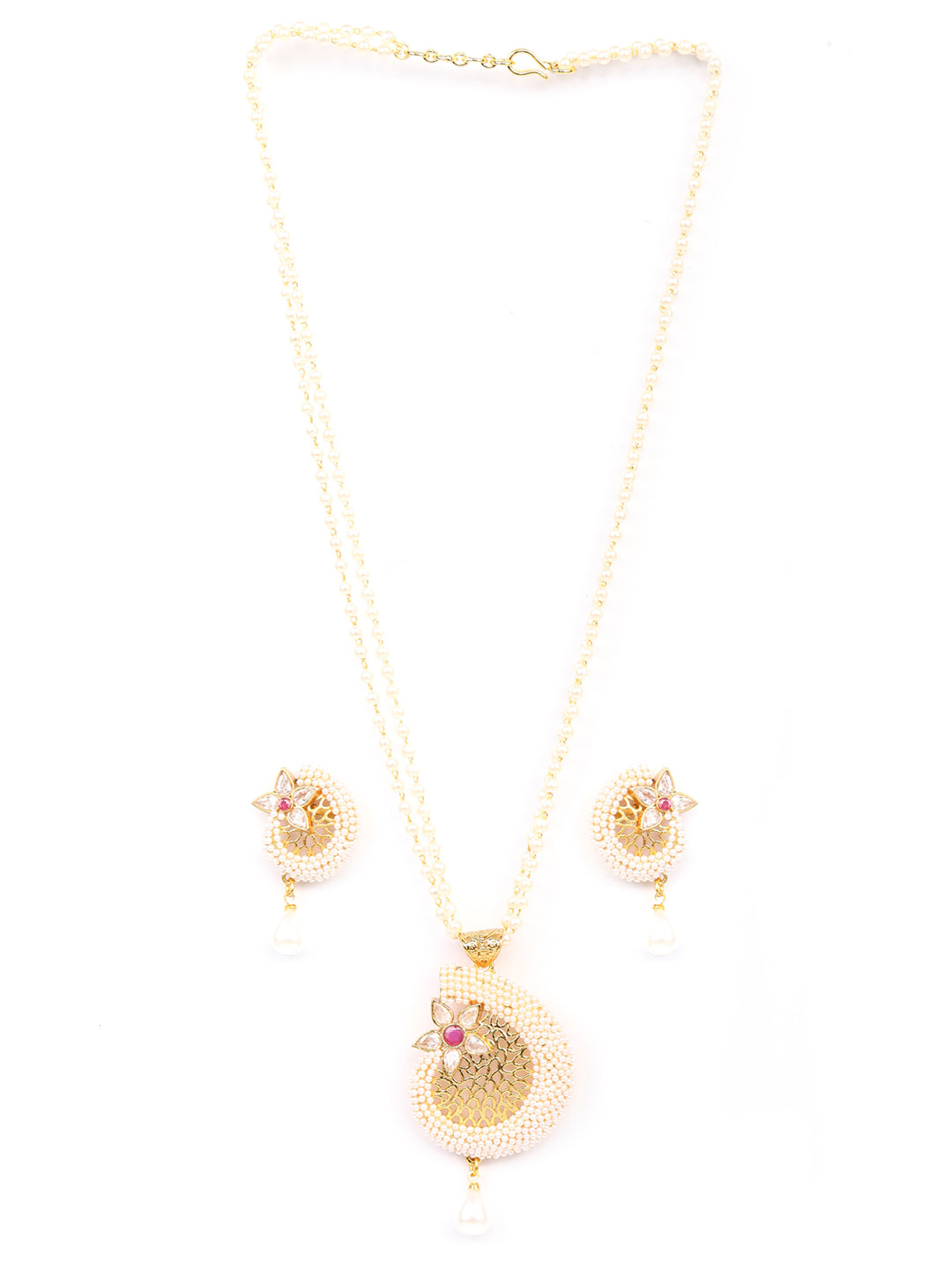 Priyaasi Women Pearls Beads Gold Plated Floral Jewellery Set - Grab2buy