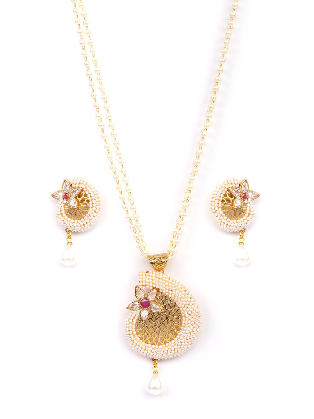 Priyaasi Women Pearls Beads Gold Plated Floral Jewellery Set - Grab2buy