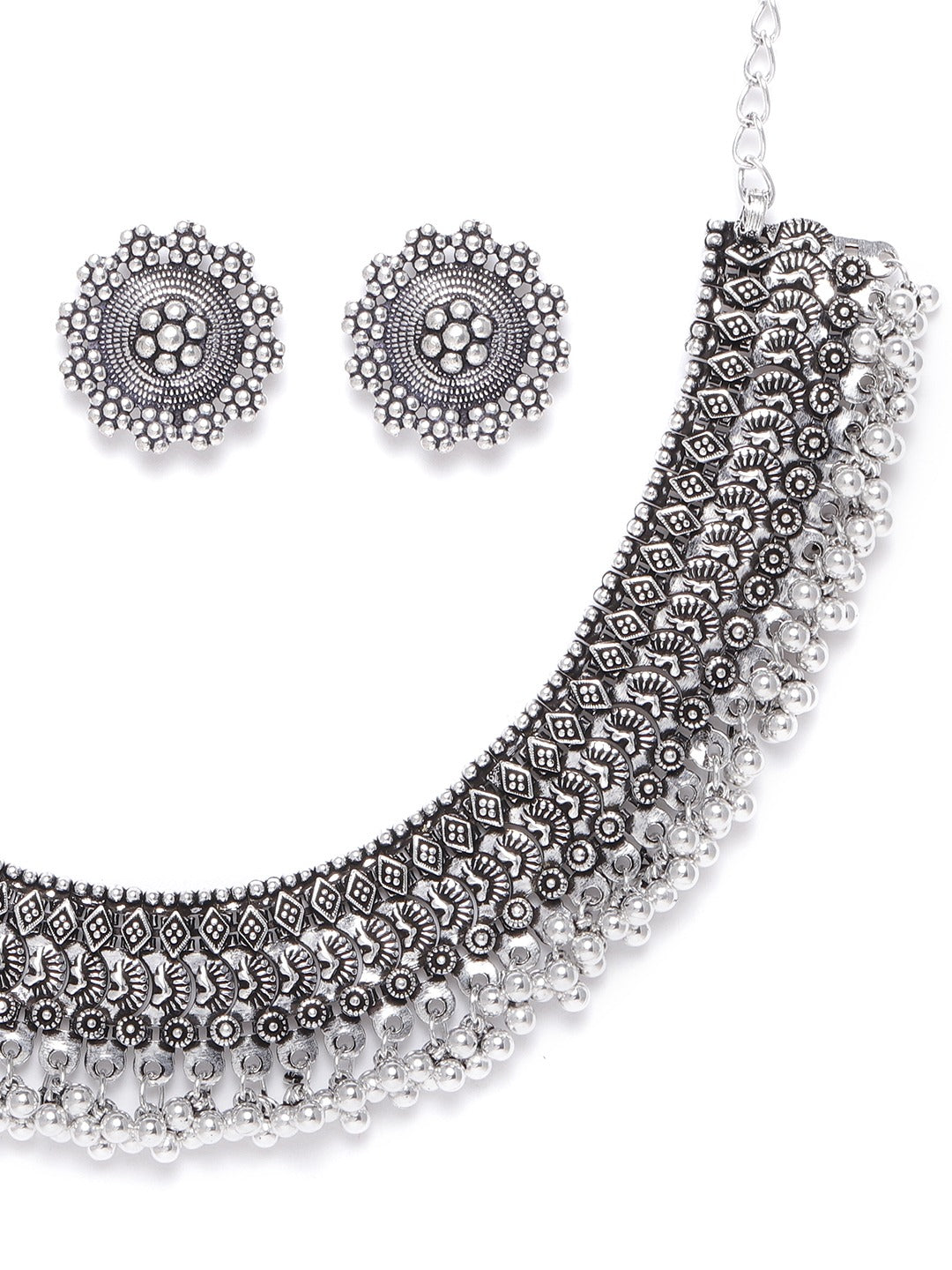 Priyaasi Women German Silver Oxidised Ghungroo Jewellery Set With Ring & Nosepin - Grab2buy