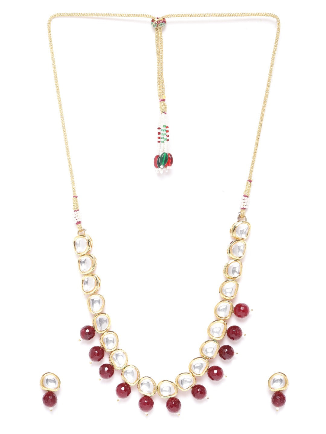 Priyaasi Women Maroon Pearls Kundan Gold Plated Jewellery Set - Grab2buy