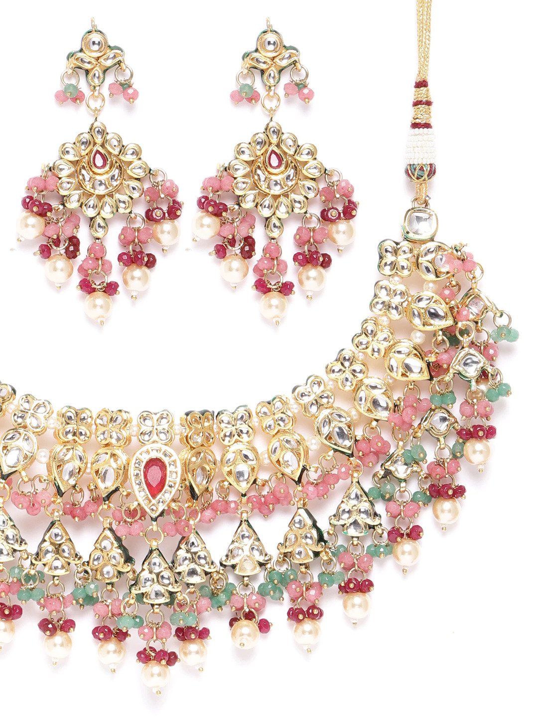 Priyaasi Women Multicolor Stones Kundan Beads Pearls Gold Plated Jewellery Set - Grab2buy