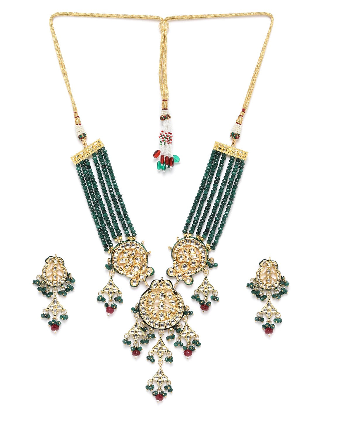 Priyaasi Women Green & Red Beads Kundan Gold Plated Jewellery Set - Grab2buy