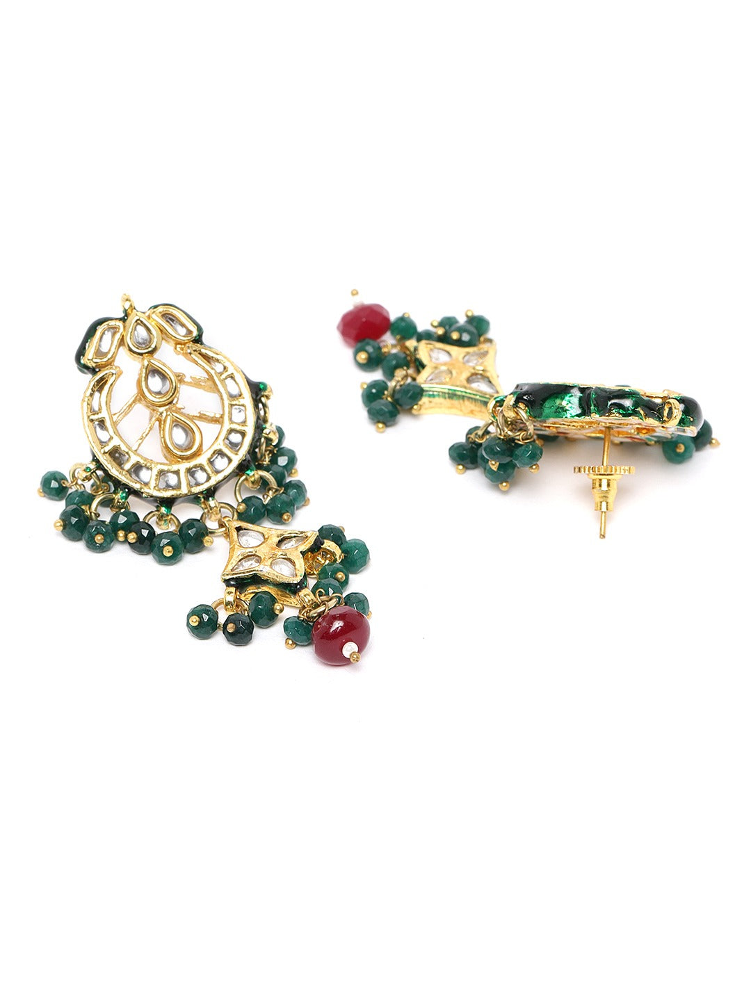 Priyaasi Women Green & Red Beads Kundan Gold Plated Jewellery Set - Grab2buy