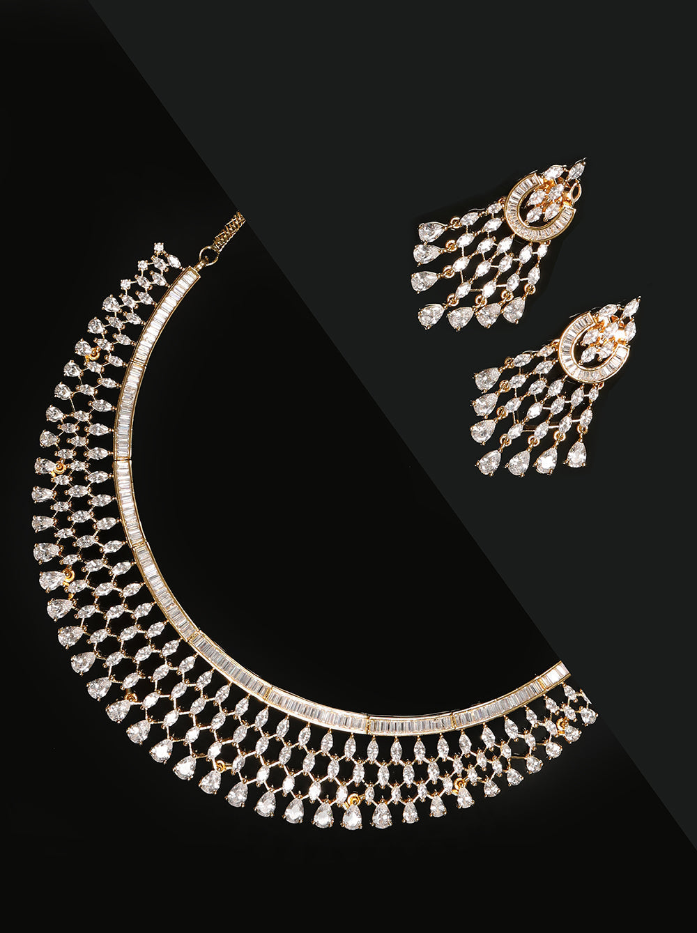 Priyaasi Women Gold Plated American Diamond Jewellery Set - Grab2buy