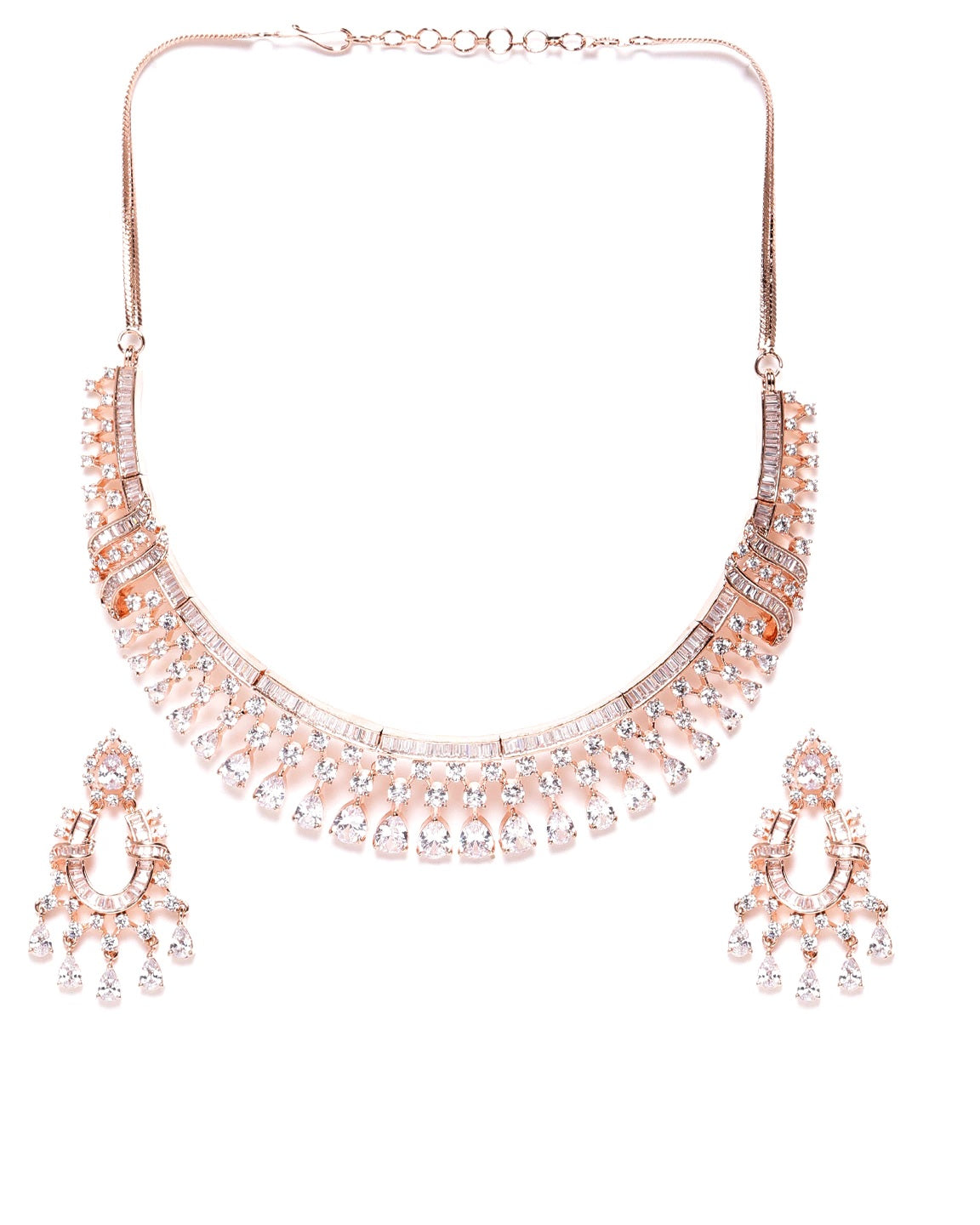 Priyaasi Women Rose Gold American Diamond Jewellery Set - Grab2buy