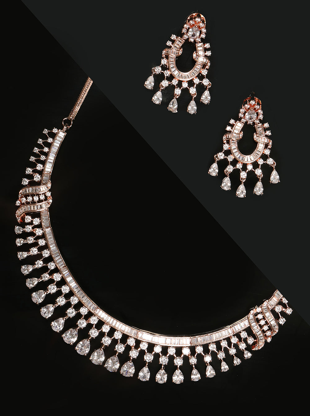 Priyaasi Women Rose Gold American Diamond Jewellery Set - Grab2buy