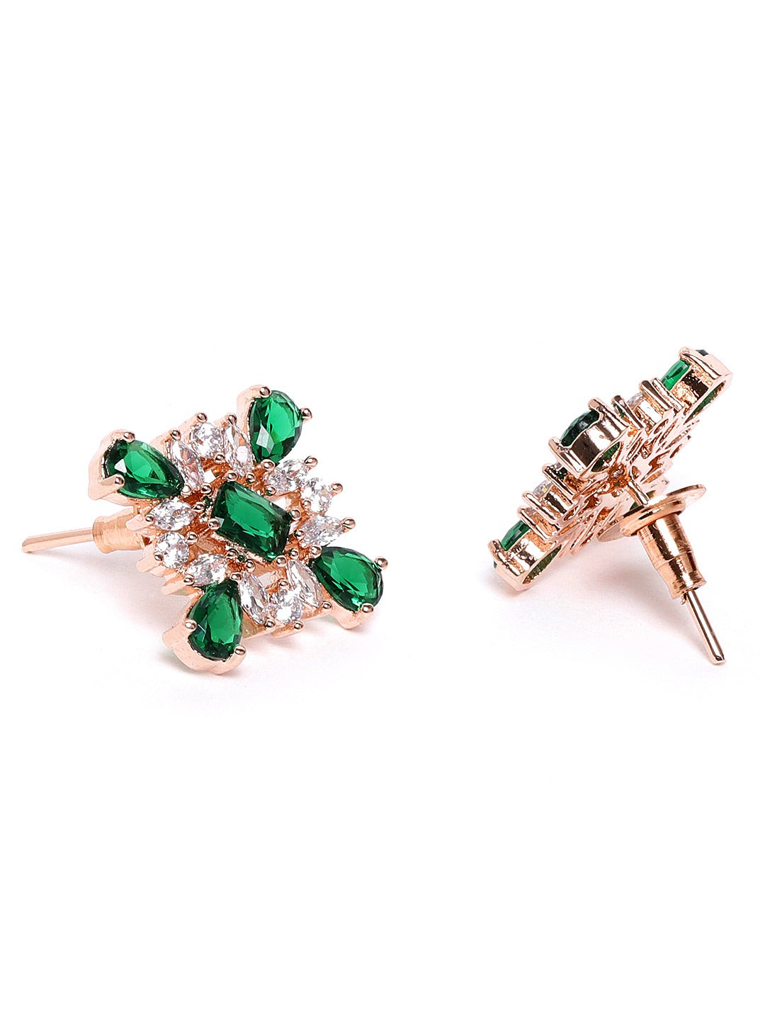 Priyaasi Women Emerald American Diamond Rose Gold Plated Floral Jewellery Set - Grab2buy