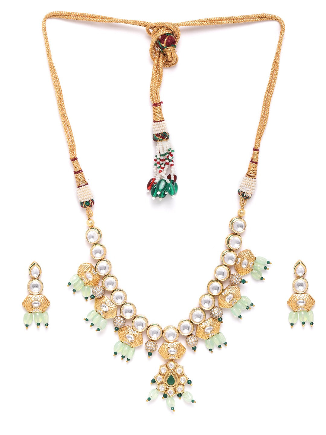 Priyaasi Women Mint Green Pearls Kundan Gold Plated Jewellery Set - Grab2buy