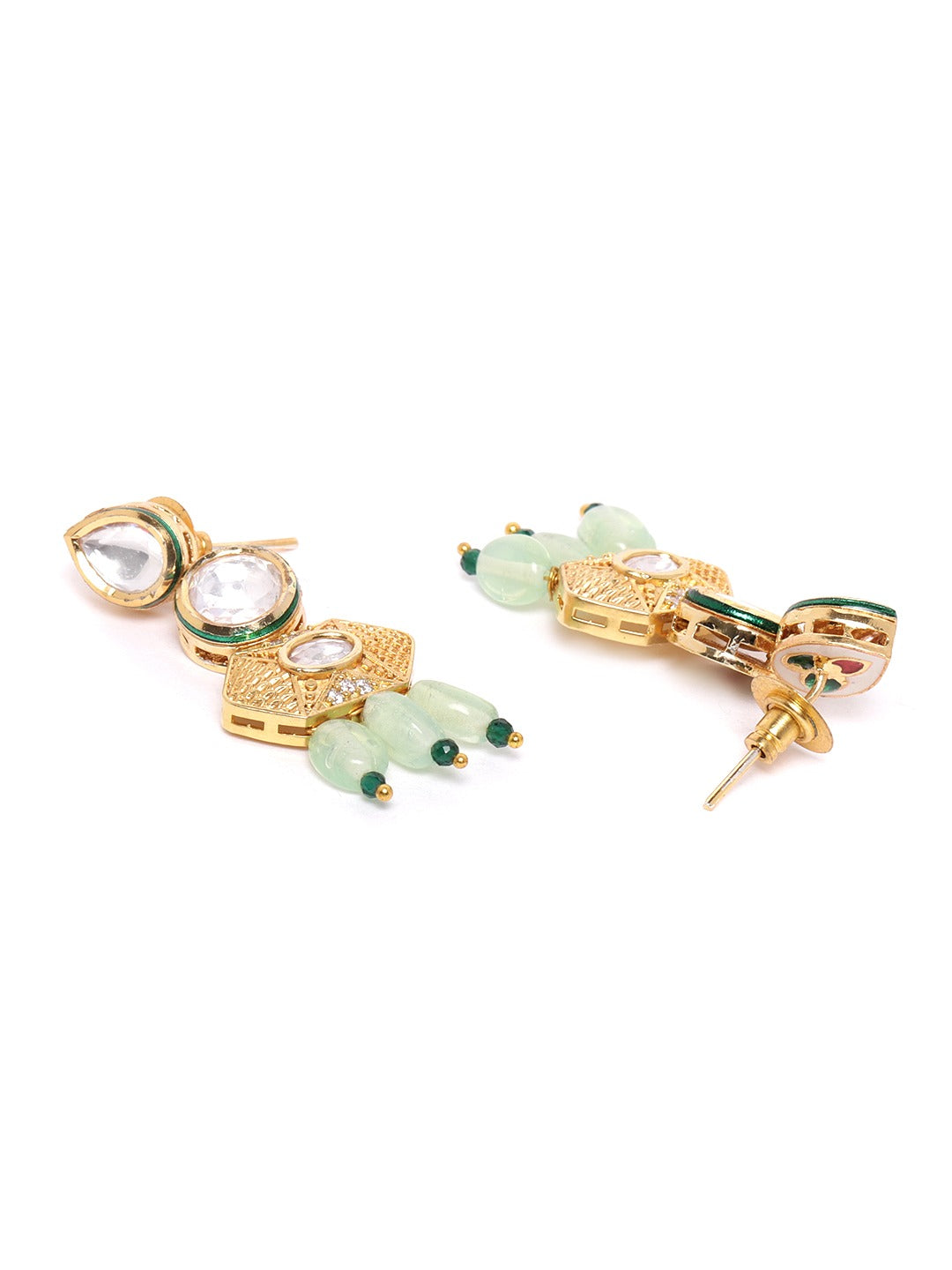 Priyaasi Women Mint Green Pearls Kundan Gold Plated Jewellery Set - Grab2buy