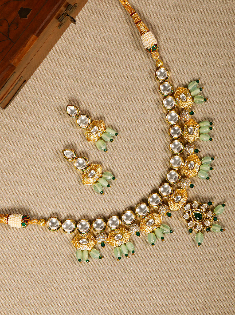 Priyaasi Women Mint Green Pearls Kundan Gold Plated Jewellery Set - Grab2buy