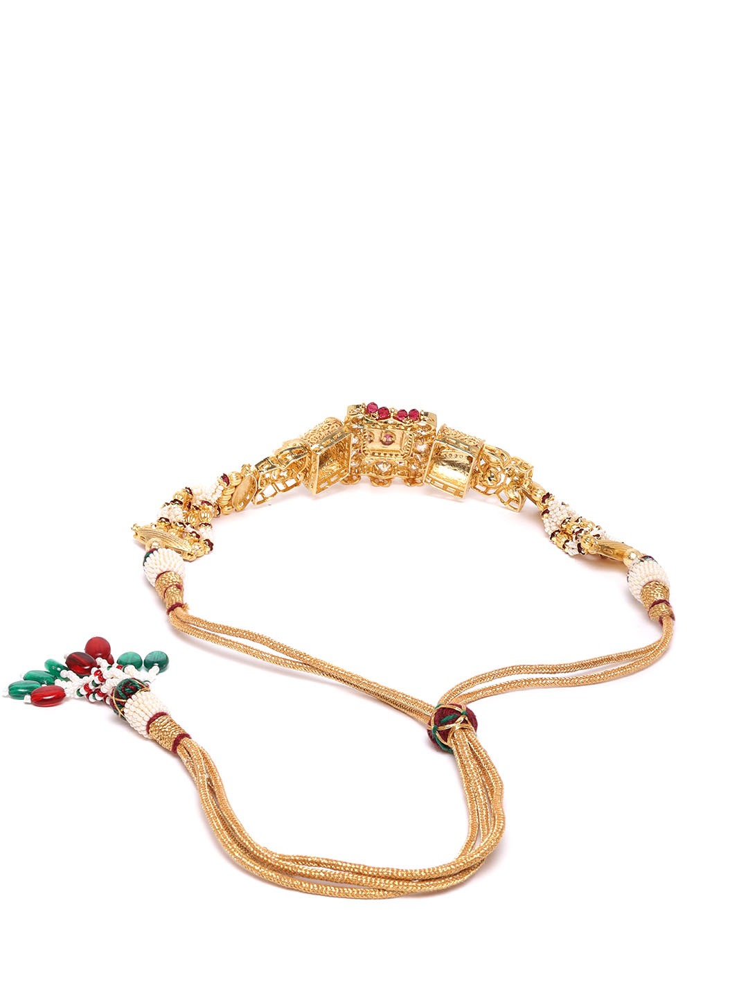 Priyaasi Women Red White Beads Kundan Gold Plated Jewellery Set - Grab2buy