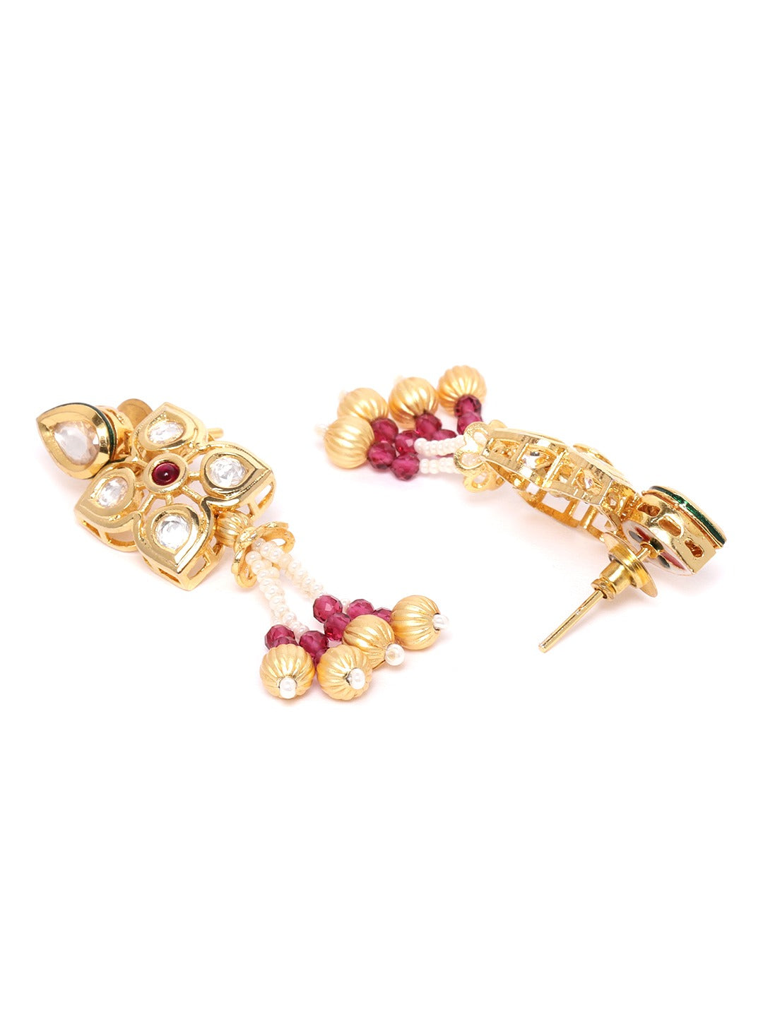 Priyaasi Women Red White Beads Kundan Gold Plated Jewellery Set - Grab2buy