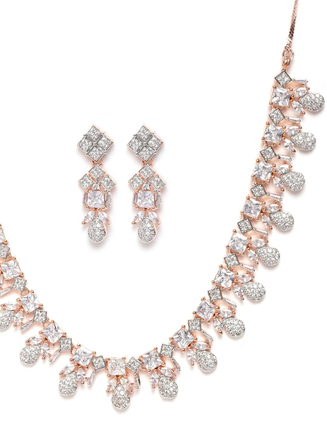 Priyaasi Women American Diamond Rose Gold Plated Leaf Jewellery Set - Grab2buy